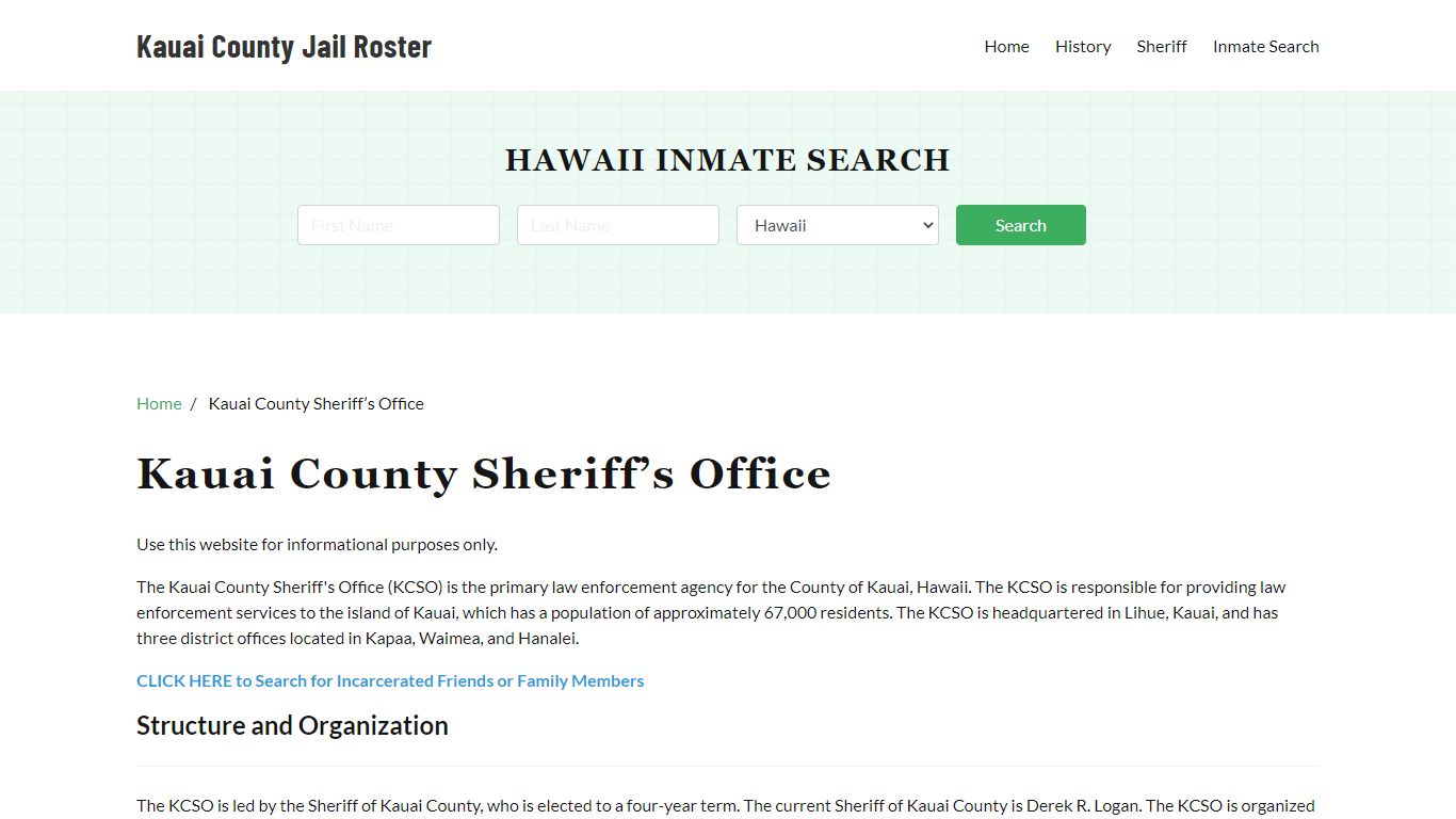 Kauai County Sheriff Office, HI, Arrest Warrants Search