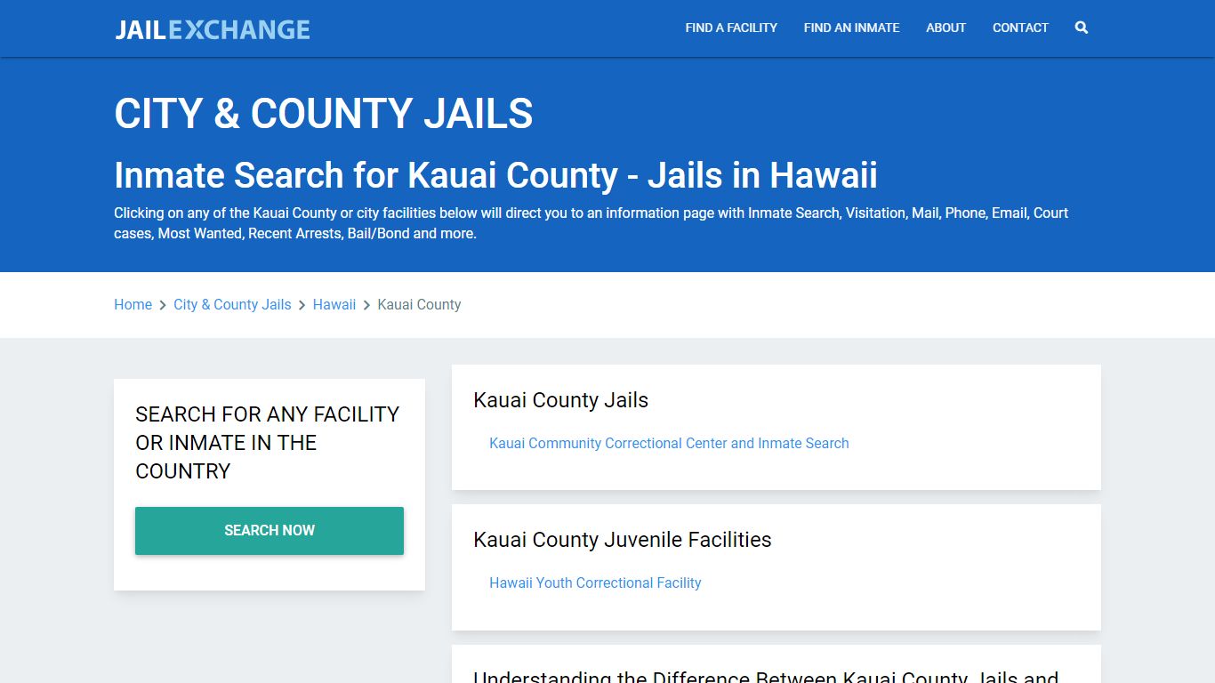 Inmate Search for Kauai County | Jails in Hawaii - Jail Exchange