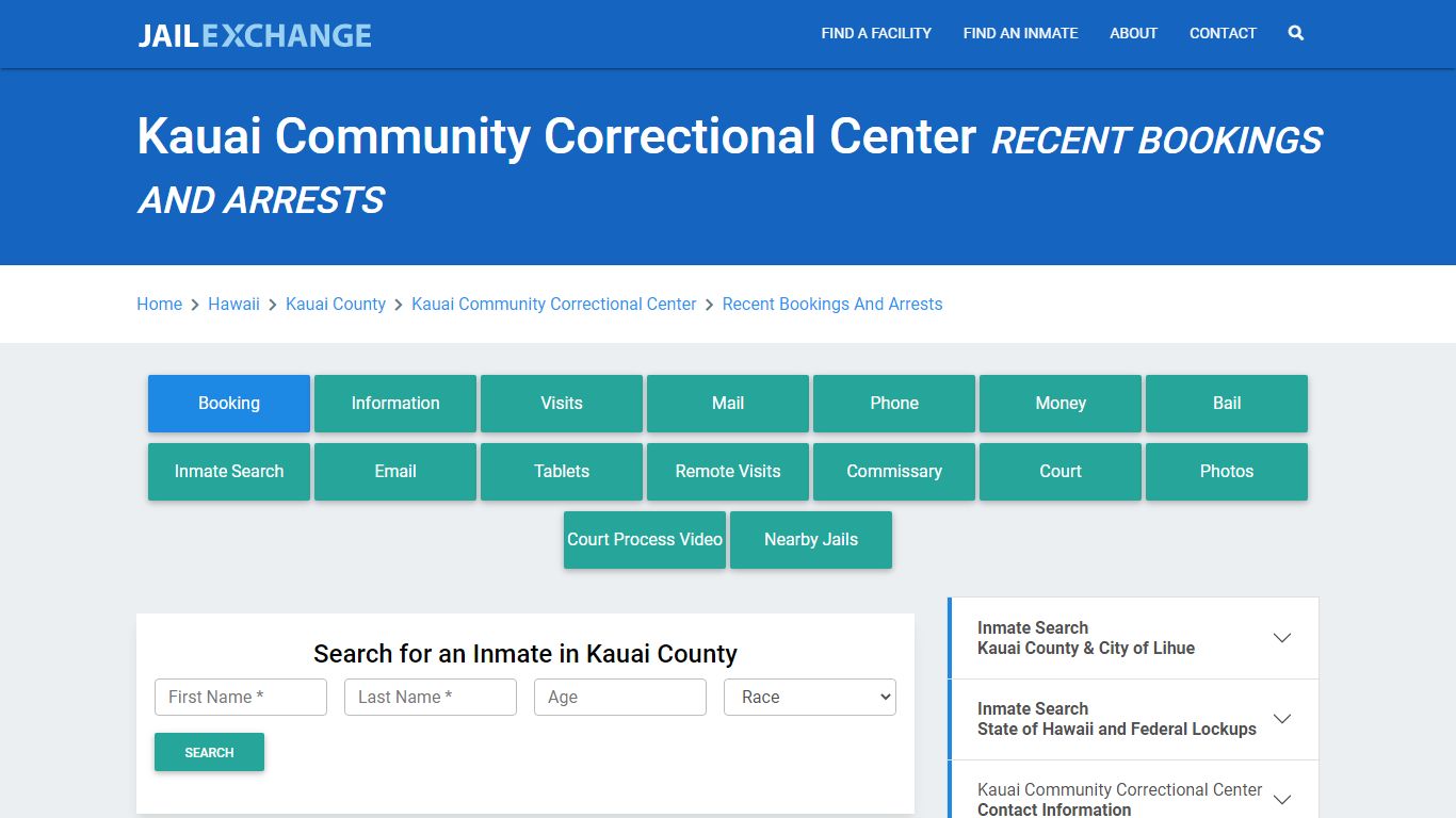 Kauai Community Correctional Center Recent Bookings And Arrests