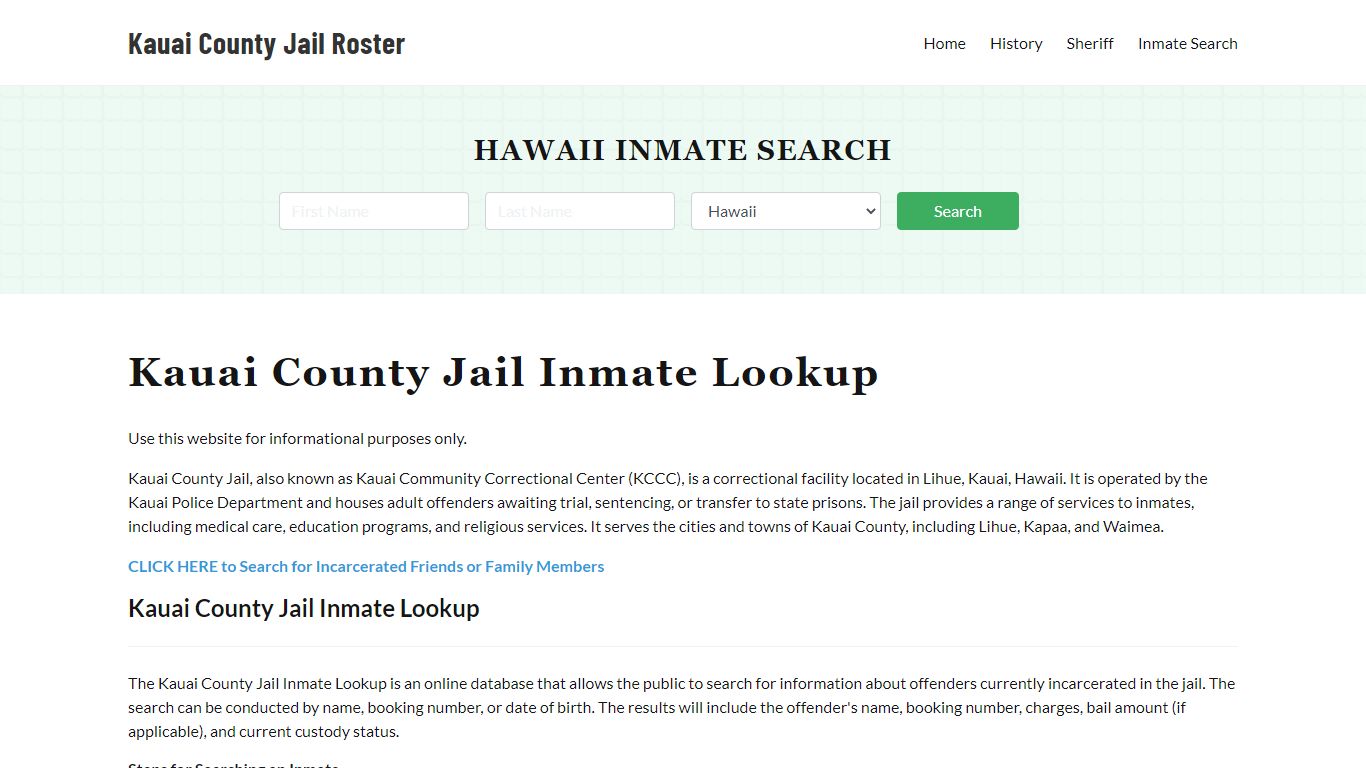 Kauai County Jail Roster Lookup, HI, Inmate Search